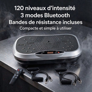 Plaque vibrante fitness VibingOne avec Bluetooth, télécommande et bandes de résistance