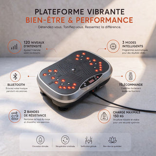 Plaque vibrante fitness VibingOne avec Bluetooth et bandes de résistance pour entraînement sportif à domicile